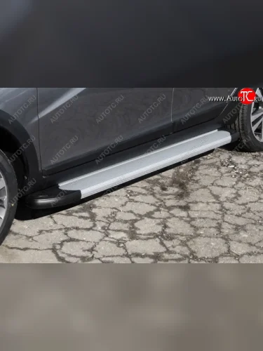 Пороги алюминиевые Slitkoff (Optima Silver) Лада ВАЗ Веста  SW 2181 (2017-2022) универсал дорестайлинг