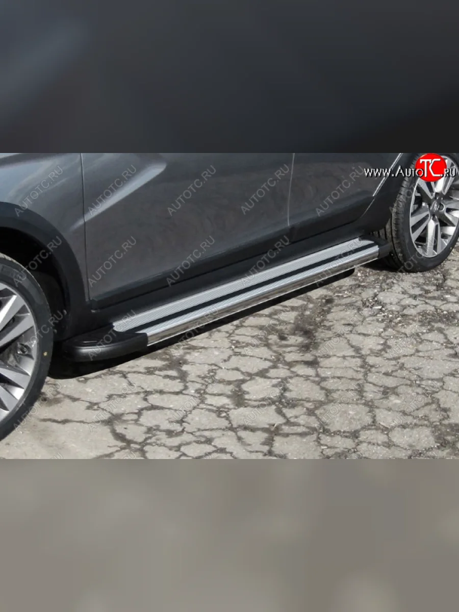 Пороги алюминиевые Slitkoff Лада ВАЗ Веста SW 2181 универсал дорестайлинг (2017-2022) (Luxe Silver)  в Воронеже Воронежской области