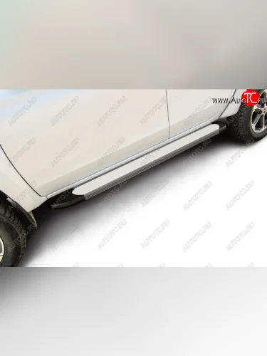 Пороги алюминиевые Slitkoff (Optima Silver) Mitsubishi L200  5 KK,KL (2018-2022) рестайлинг