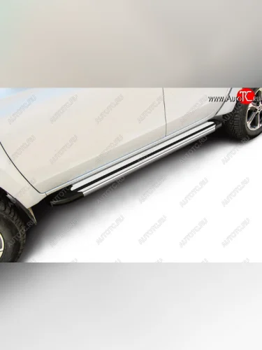 Пороги алюминиевые Slitkoff (Luxe Silver) Mitsubishi L200  5 KK,KL (2018-2022) рестайлинг