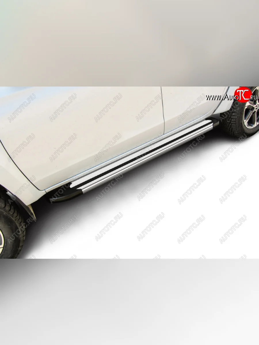 Пороги алюминиевые Slitkoff Mitsubishi L200 5 KK,KL рестайлинг (2018-2022) (Luxe Silver)  в Самаре Самарской области