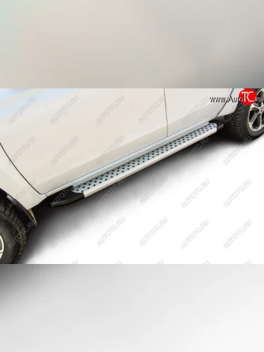 Пороги алюминиевые Slitkoff (Standart Silver) Mitsubishi L200  5 KK,KL (2018-2022) рестайлинг