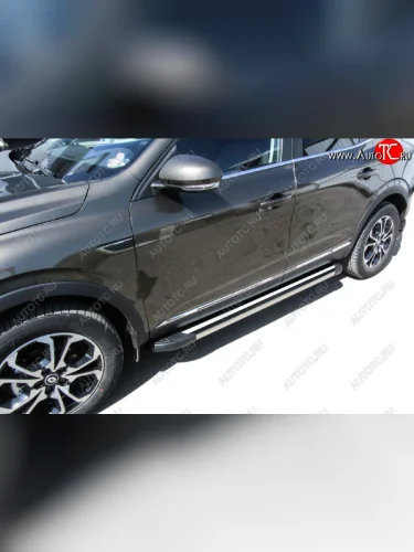 Пороги алюминиевые Slitkoff (Luxe Black) Renault Arkana (2019-2025)