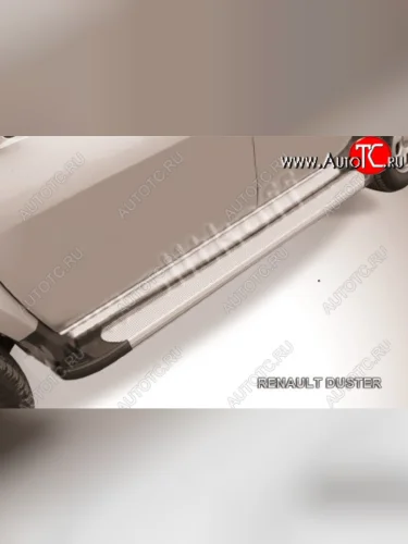Пороги алюминиевые Slitkoff (Optima Silver) Renault Duster HS дорестайлинг (2010-2015)