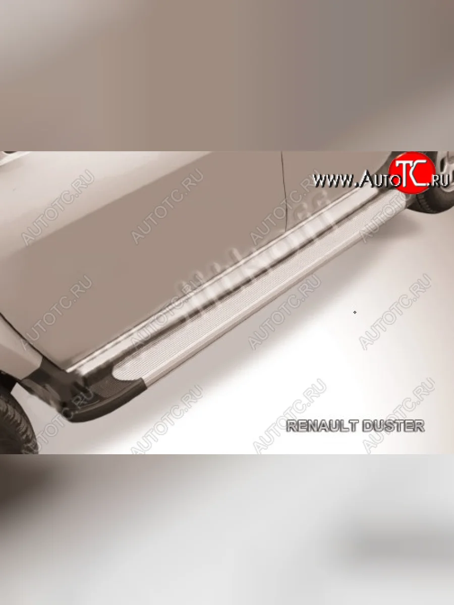 Пороги алюминиевые Slitkoff Renault Duster HS дорестайлинг (2010-2015) (Optima Silver)  с доставкой в г. Керчь