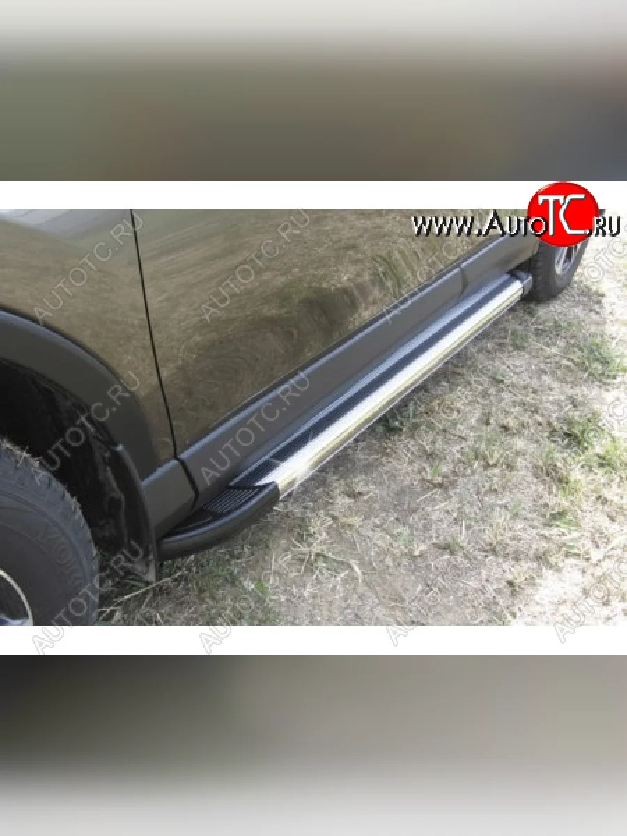 Пороги алюминиевые Slitkoff Renault Duster HS дорестайлинг (2010-2015) (Luxe Silver)  с доставкой в г. Керчь