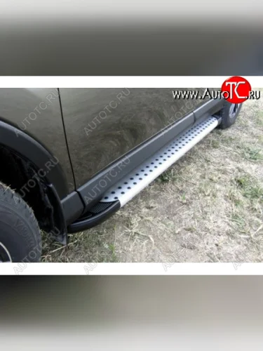 Пороги алюминиевые Slitkoff (Standart Silver) Renault Duster HS дорестайлинг (2010-2015)