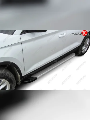 Пороги алюминиевые Slitkoff (Optima Silver) Skoda Kodiaq  1 NS7 (2017-2021) дорестайлинг