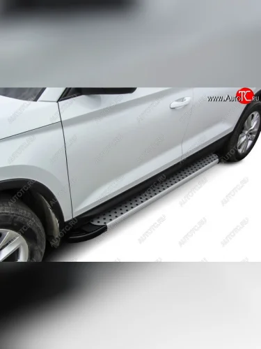 Пороги алюминиевые Slitkoff (Standart Silver) Skoda Kodiaq  1 NS7 (2017-2021) дорестайлинг