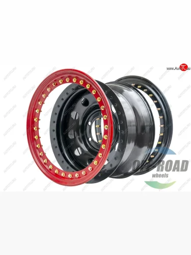 Штампованый диск OFF-ROAD Wheels (стальной усиленный с двойным бедлоком, круг - черный/красный). 8.0 x 16 
