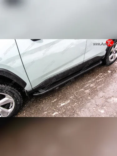 Пороги алюминиевые Slitkoff (Optima Black ) Toyota RAV4  XA50 (2018-2025) 5 дв. дорестайлинг