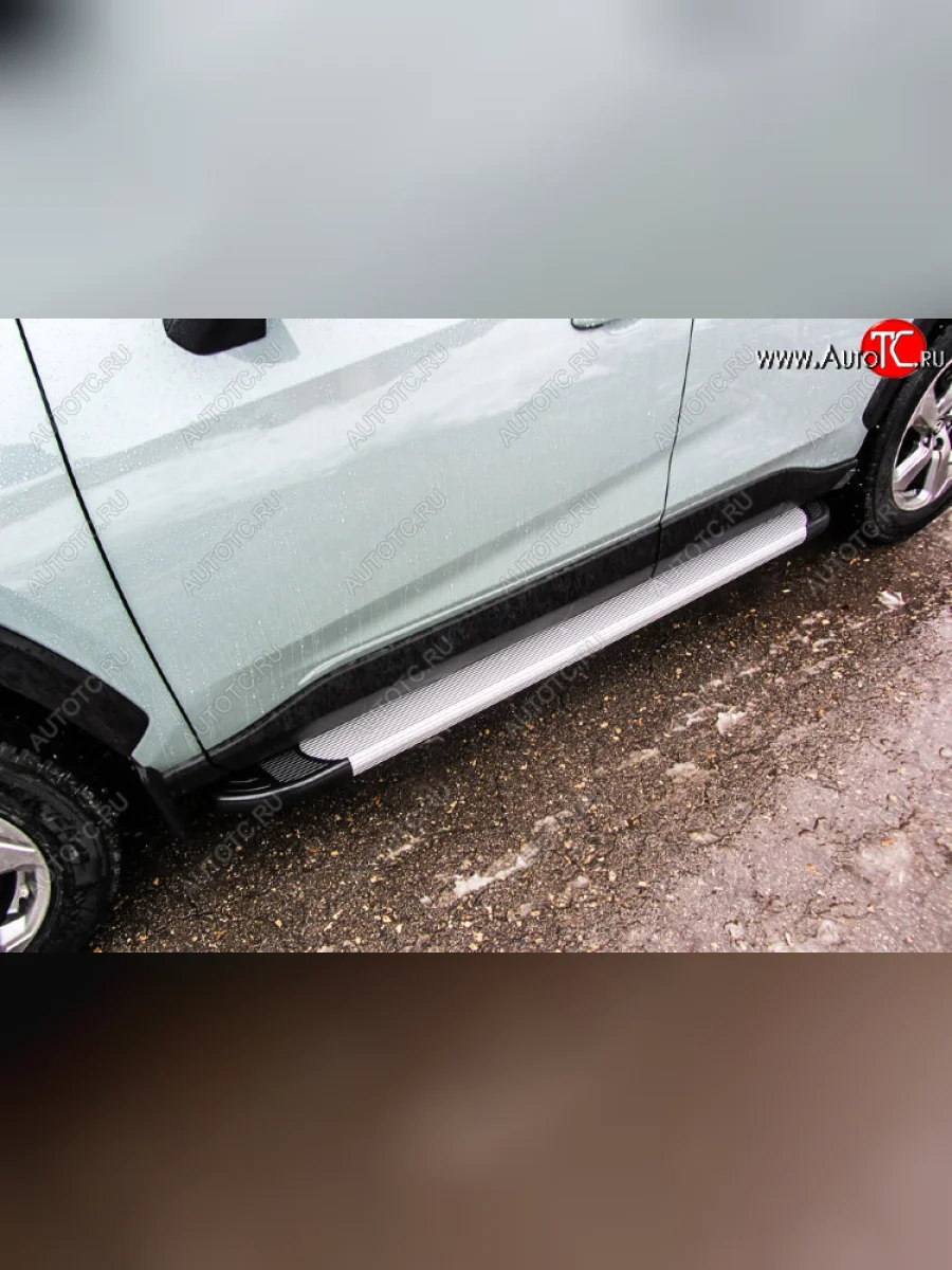Пороги алюминиевые Slitkoff Toyota RAV4 XA50 5 дв. дорестайлинг (2018-2025) (Optima Silver)  в Самаре Самарской области