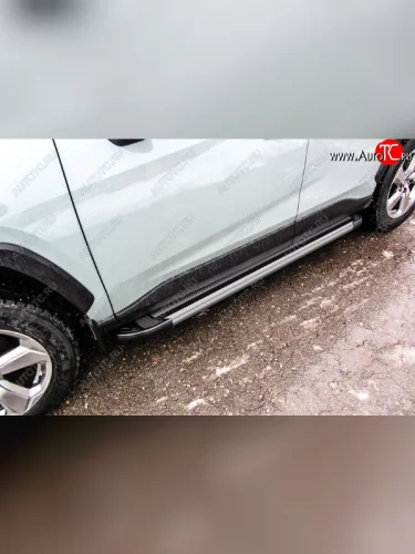 Пороги алюминиевые Slitkoff (Luxe Silver) Toyota RAV4  XA50 (2018-2025) 5 дв. дорестайлинг