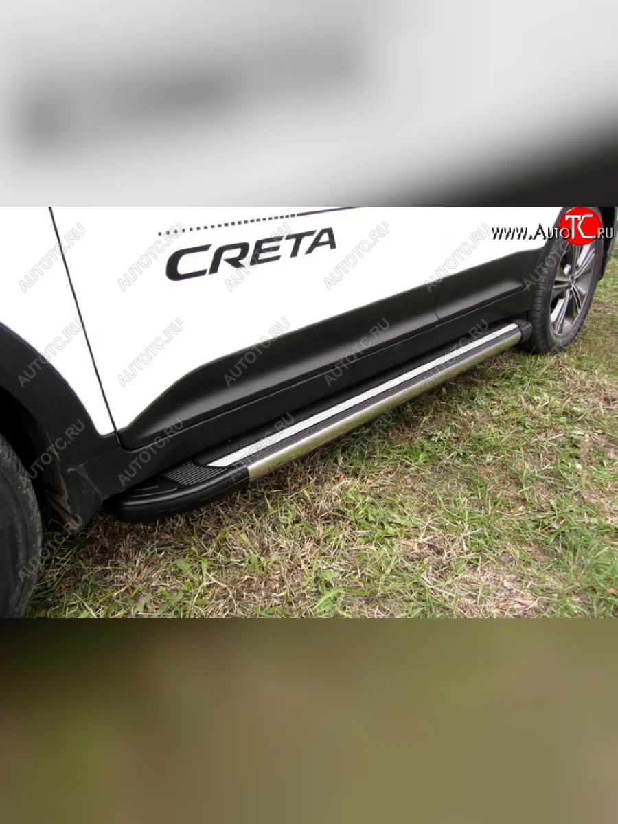 Пороги алюминиевые Luxe Black 1700 черные на Hyundai Creta GS рестайлинг (2019-2021) (Luxe Black)  в Самаре Самарской области