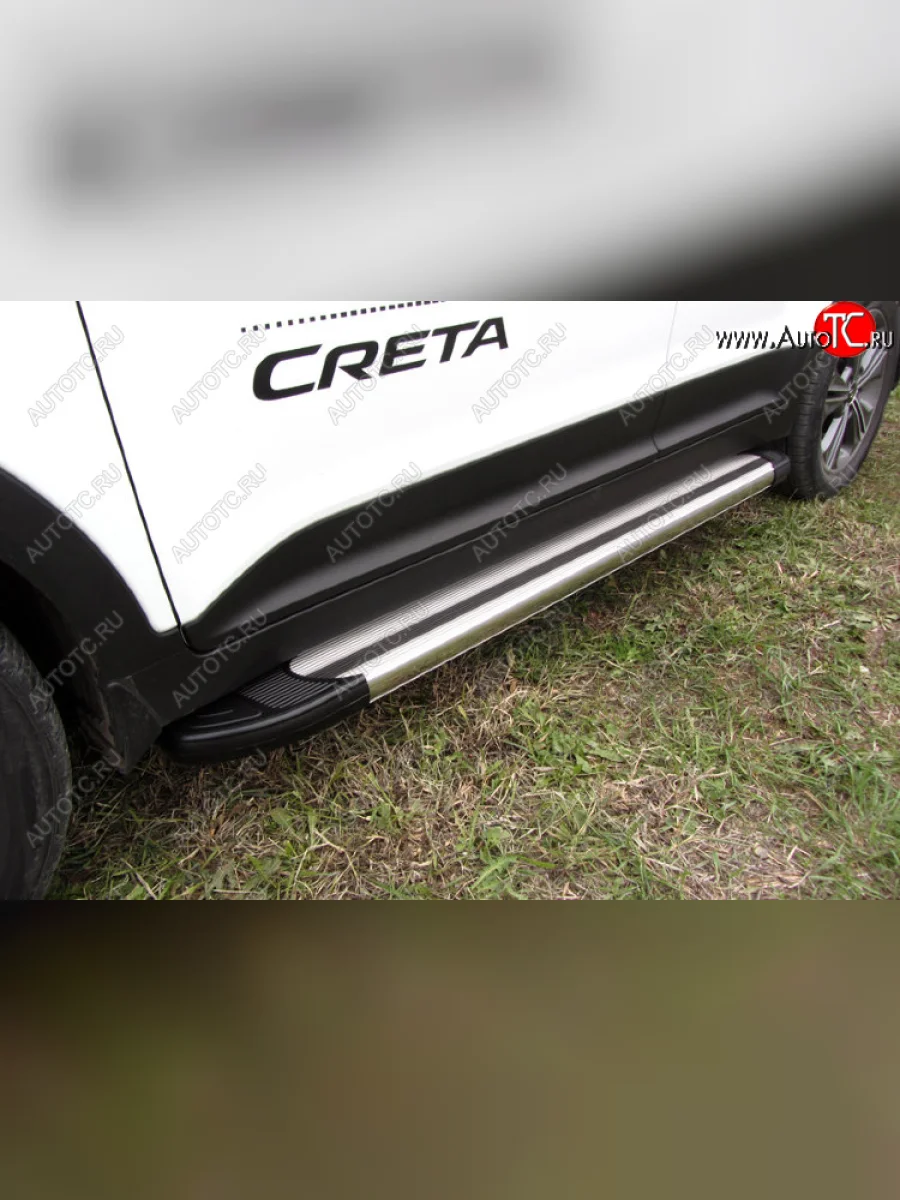 Пороги алюминиевые Slitkoff Hyundai Creta GS рестайлинг (2019-2021) (Luxe Silver)  в Самаре Самарской области