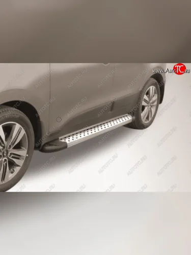 Пороги алюминиевые Slitkoff (Standart Silver) Hyundai Grand Santa Fe  1 DM (2013-2016) дорестайлинг