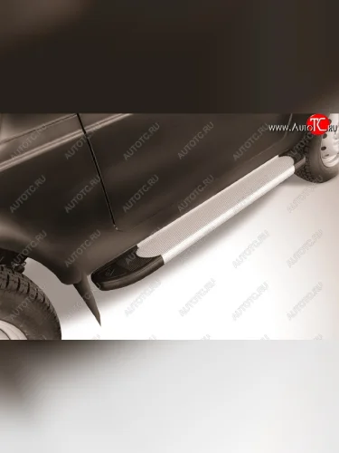 Пороги алюминиевые Slitkoff (Optima Silver) Лада ВАЗ Нива 4х4  2121 (1977-2019) 3 дв. дорестайлинг