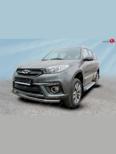 Защита переднего бампера Slitkoff (Ø 57 мм) (Цвет: серебристый) Chery Tiggo 3 (2014-2020)