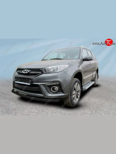 Защита переднего бампера Slitkoff (Ø 57 мм) (Цвет: черный) Chery Tiggo 3 (2014-2020)