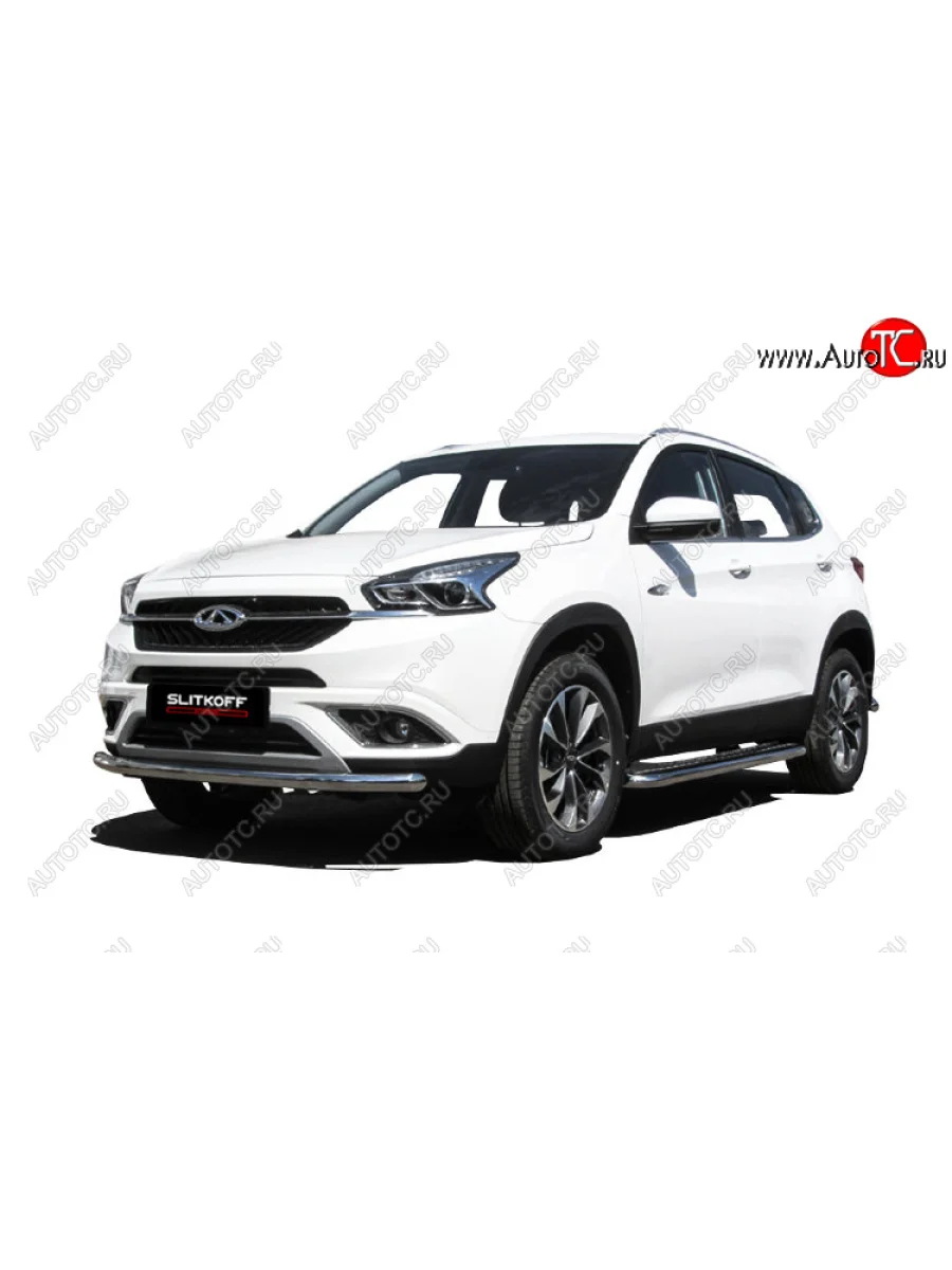 Защита переднего бампера Slitkoff (Ø 57 мм) Chery Tiggo 7 (2016-2020) (Полированная нержавейка)  в Керчи Республика Крым