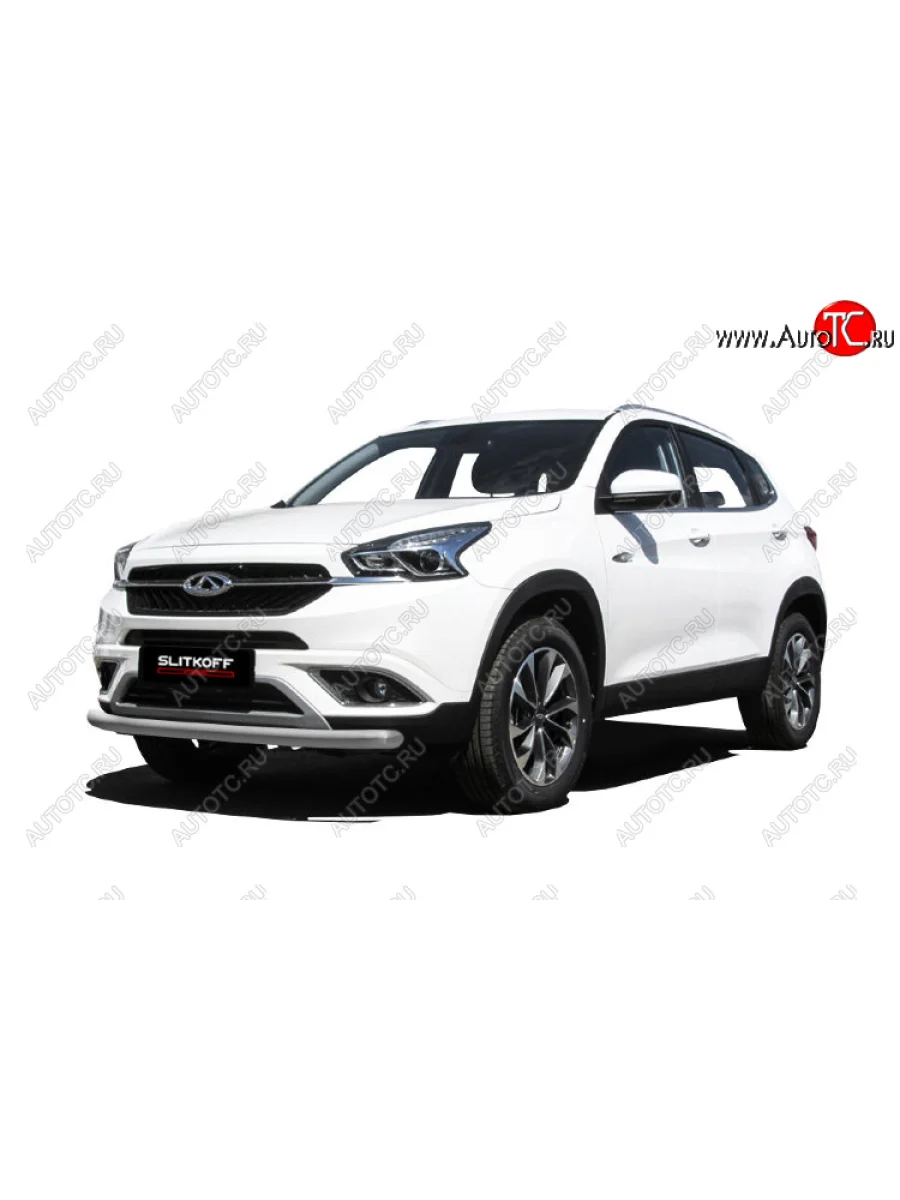 Защита переднего бампера Slitkoff (Ø 57 мм) Chery Tiggo 7 (2016-2020) (Цвет: серебристый)  в Перми Пермском крае