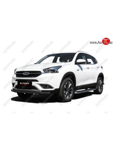 Защита переднего бампера Slitkoff (Ø 57 мм) (Цвет: черный) Chery Tiggo 7 (2016-2020)