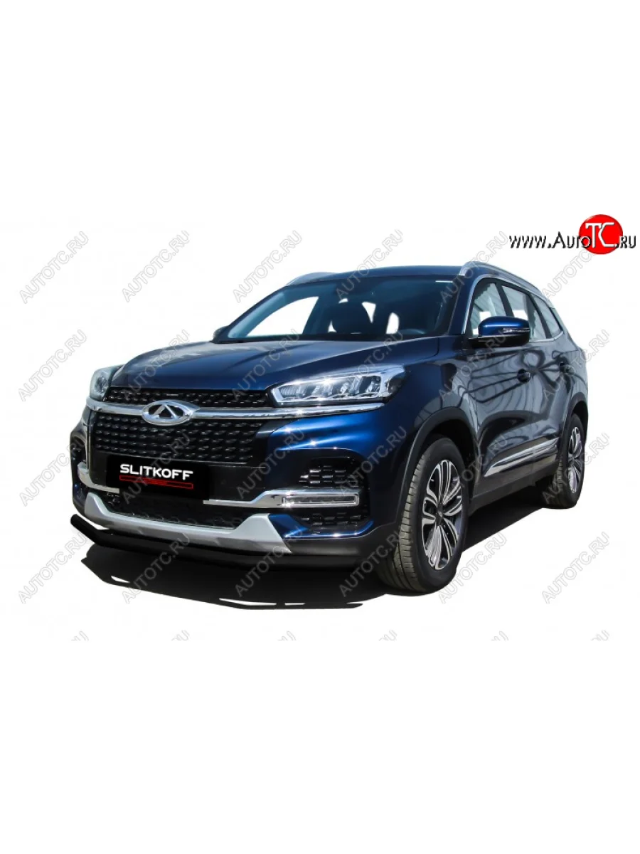 Защита переднего бампера Slitkoff (Ø 57 мм) Chery Tiggo 8 1 T18 рестайлинг (2019-2023) (Цвет: черный)  с доставкой в г. Пермь