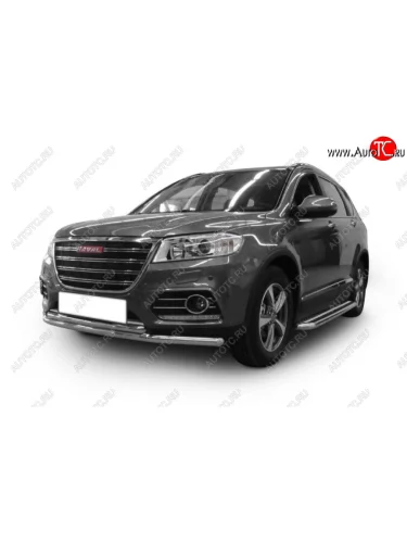 Защита переднего бампера Slitkoff (Ø 57+Ø 57). Haval H2 (2014-2021) (Цвет: серебристый)