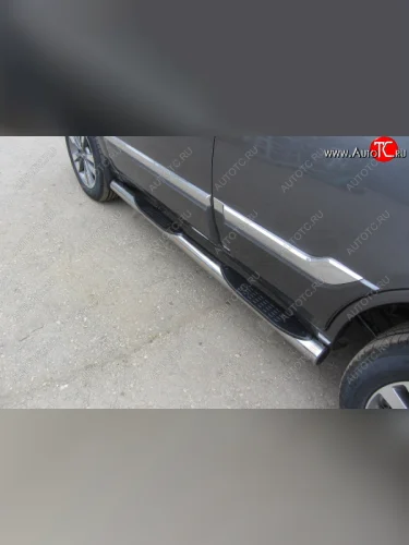 Защита порогов Slitkoff (Ø 76 мм, с проступями) (Полированная нержавейка) Chery Tiggo 3 (2014-2020)