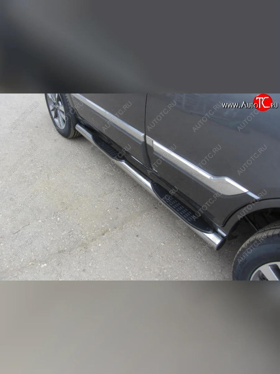 Защита порогов Slitkoff (Ø 76 мм, с проступями) Chery Tiggo 3 (2014-2020) (Полированная нержавейка)  в Перми Пермском крае