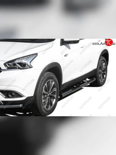 Защита порогов Slitkoff (Ø 76 мм, с проступями) (Полированная нержавейка) Chery Tiggo 7 (2016-2020)