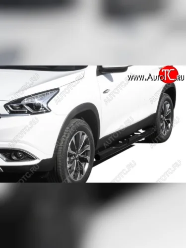 Защита порогов Slitkoff (Ø 76 мм, с проступями) (Цвет: черный) Chery Tiggo 7 (2016-2020)