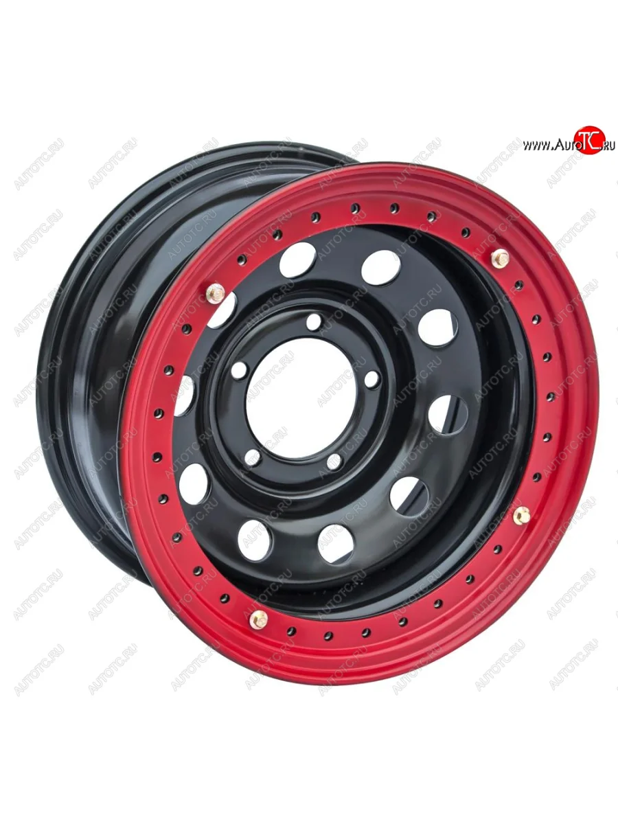Штампованый диск OFF-ROAD Wheels (стальной усиленный с бедлоком, круг - черный/красный). 10.0 x 15    в Самаре Самарской области