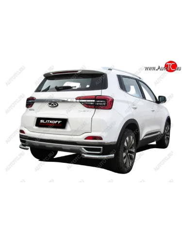 Уголки на задний бампер (d57) Slitkoff (Полированная нержавейка) Chery Tiggo 4 (2018-2023) 1-ый рестайлинг