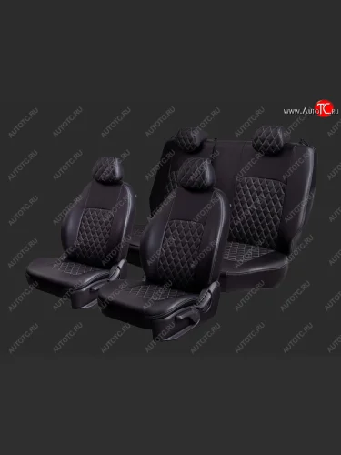 Чехлы для сидений Lord Autofashion Турин Ромб (Экокожа, раздельные спинка и сиденье 50/50, 2 П-образных подголовника) (Черный, вставка черная, строчка серая) Chery Tiggo T11 дорестайлинг (2005-2013)