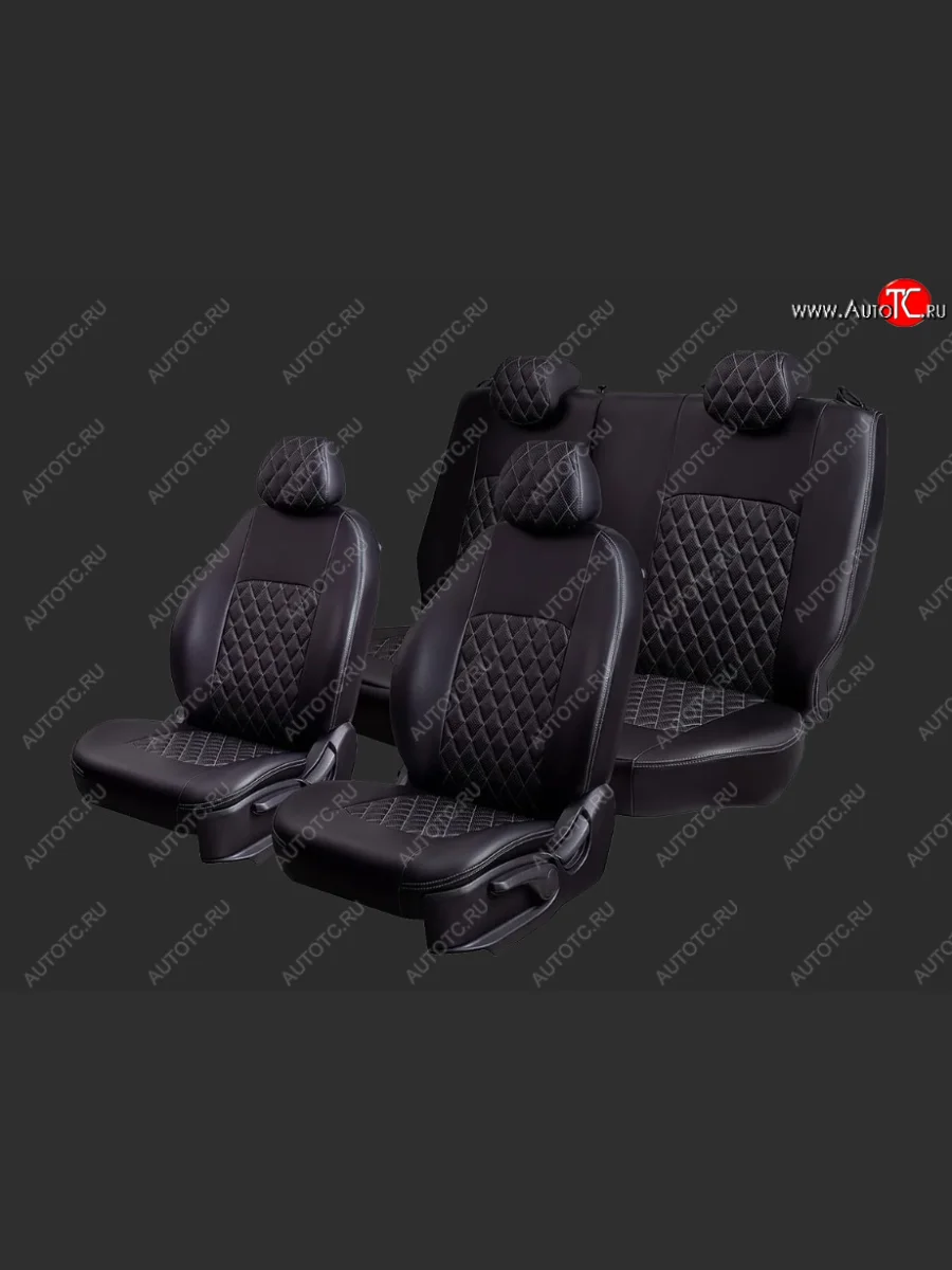 Чехлы для сидений Lord Autofashion Турин Ромб (Экокожа, раздельные спинка и сиденье 50/50, 2 П-образных подголовника) Chery Tiggo T11 дорестайлинг (2005-2013) (Черный, вставка черная, строчка серая)  в Воронеже Воронежской области