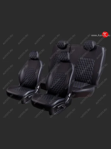 Чехлы для сидений Lord Autofashion Турин Ромб (Экокожа, раздельные спинка и сиденье 50/50, 2 П-образных подголовника) (Черный, вставка черная, строчка синяя) Chery Tiggo T11 дорестайлинг (2005-2013)