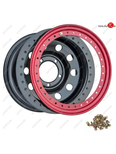 Штампованый диск OFF-ROAD Wheels (стальной усиленный с бедлоком, круг - черный/красный). 10.0 x 16 