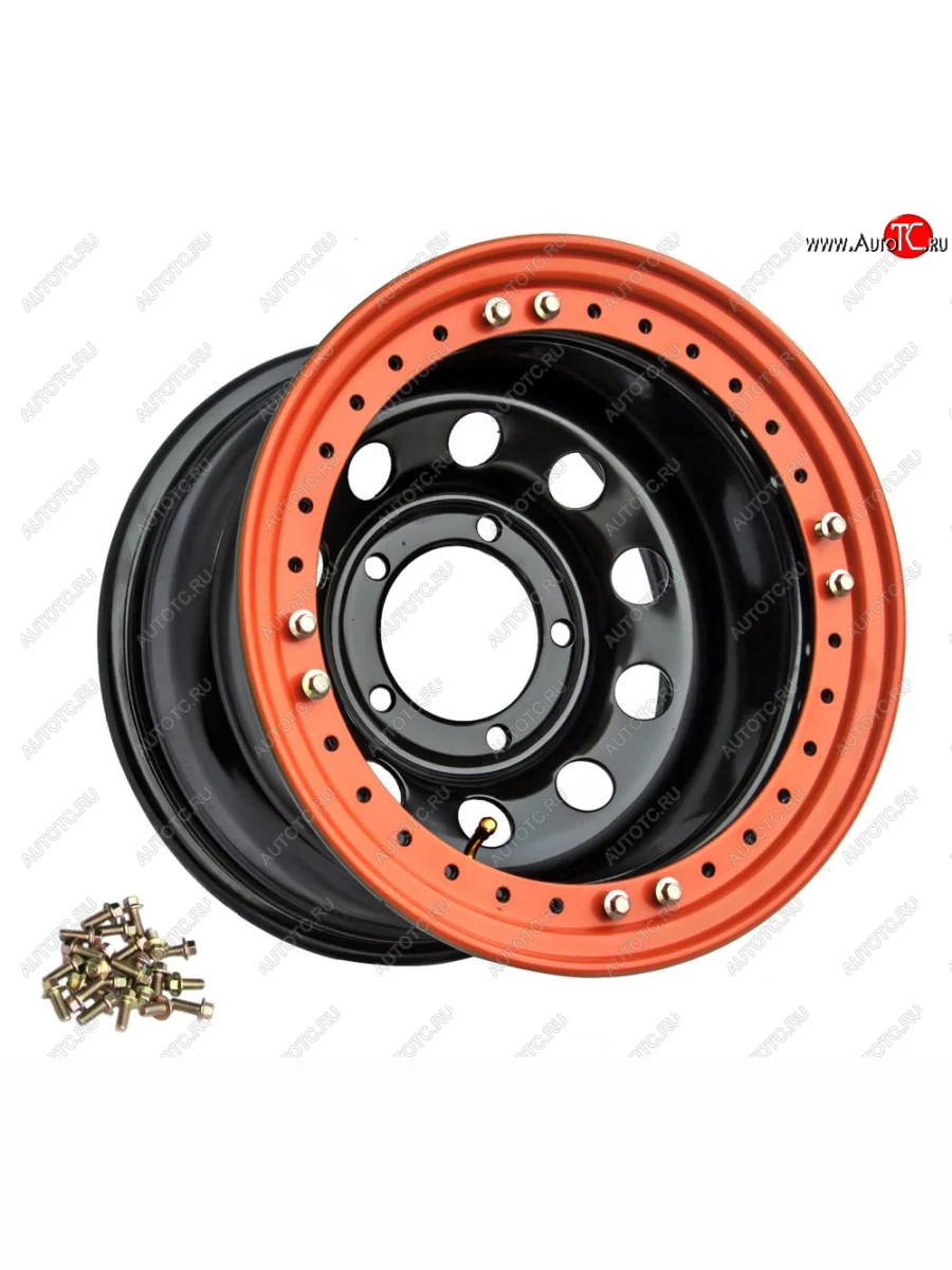 Штампованый диск OFF-ROAD Wheels (стальной усиленный с бедлоком, круг - черный/оранжевый). 10.0 x 16    в Воронеже Воронежской области