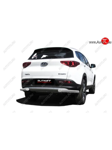 Уголки на задний бампер Slitkoff (Ø 57 мм) (Цвет: серебристый) Chery Tiggo 7 (2016-2020)