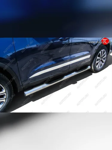 Защита порогов Slitkoff (Ø 76 мм, с проступями) (Полированная нержавейка) Chery Tiggo 8 1 T18 рестайлинг (2019-2023)