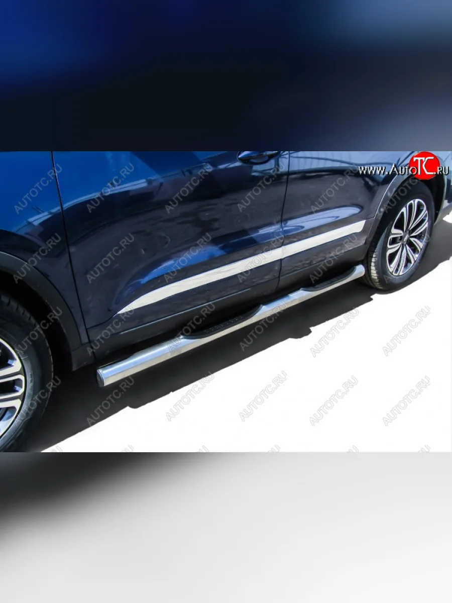 Защита порогов Slitkoff (Ø 76 мм, с проступями) Chery Tiggo 8 1 T18 рестайлинг (2019-2023) (Полированная нержавейка)  с доставкой в г. Пермь