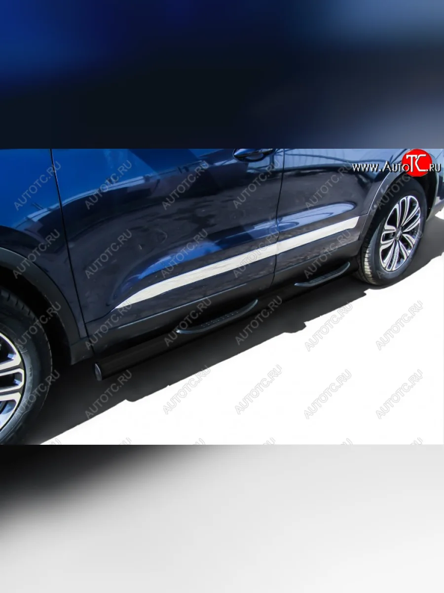 Защита порогов Slitkoff (Ø 76 мм, с проступями) Chery Tiggo 8 1 T18 рестайлинг (2019-2023) (Цвет: черный)  с доставкой в г. Керчь