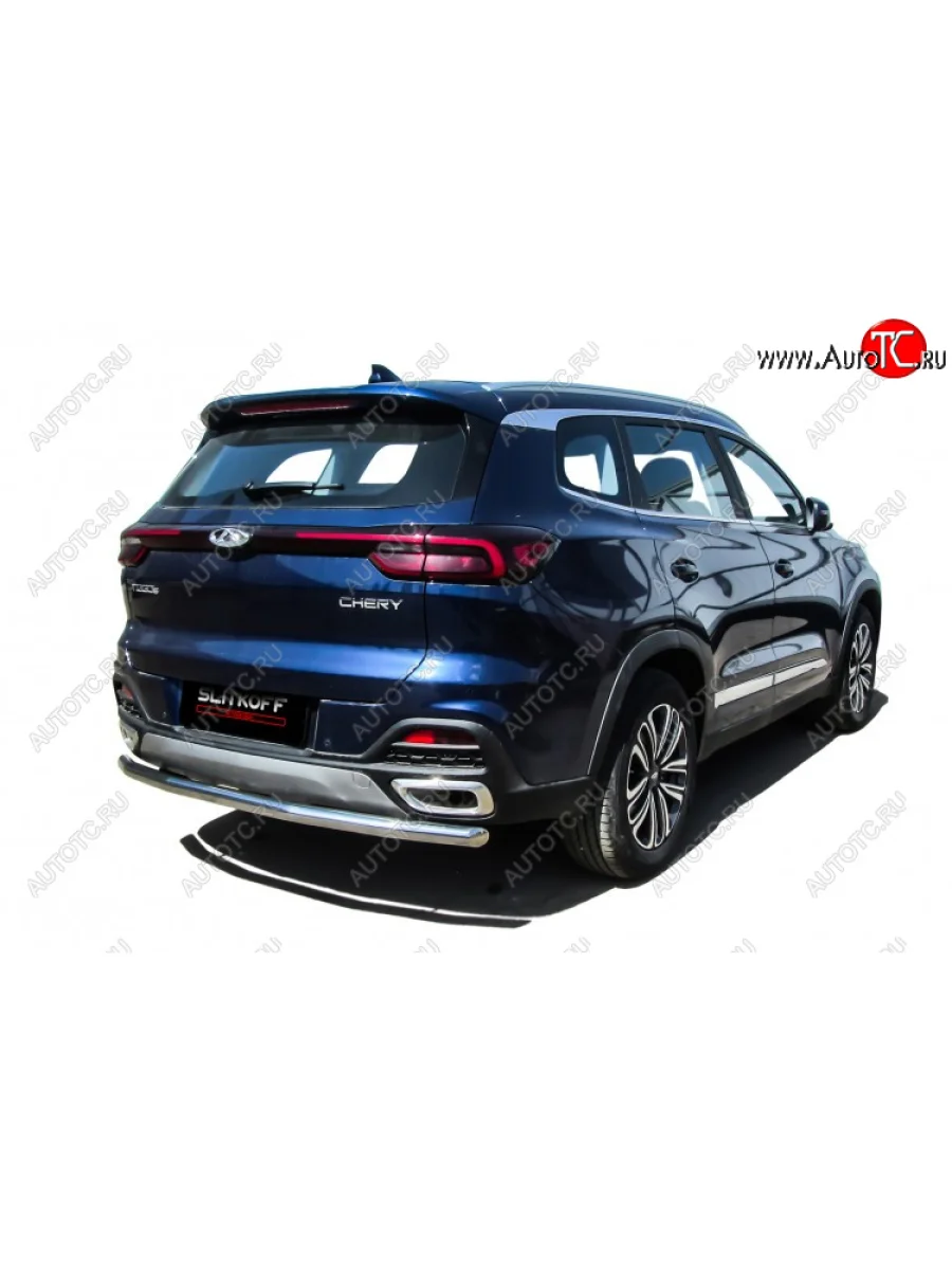 Защита заднего бампера Slitkoff (Ø 57 мм) Chery Tiggo 8 1 T18 рестайлинг (2019-2023) (Полированная нержавейка)  с доставкой в г. Керчь