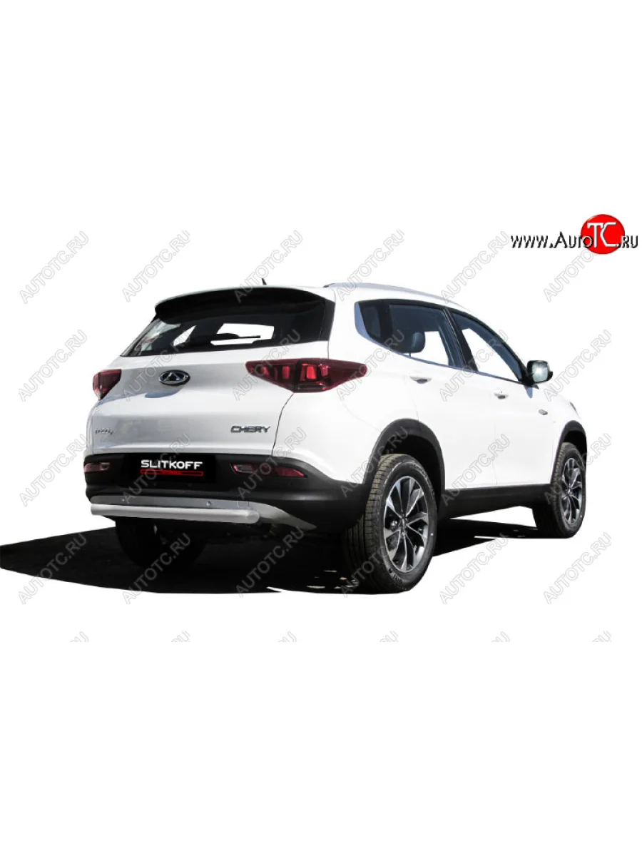 Защита заднего бампера Slitkoff (Ø 57 мм) Chery Tiggo 7 (2016-2020) (Цвет: серебристый)  с доставкой в г. Керчь