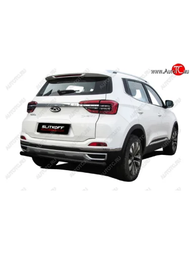 Защита заднего бампера Slitkoff (Ø 57 мм) (Цвет: черный) Chery Tiggo 4 1-ый рестайлинг (2018-2023)