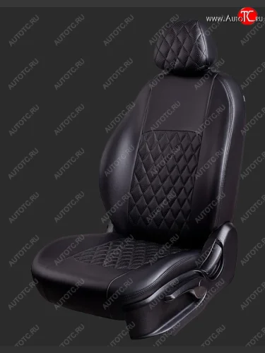Чехлы для сидений Lord Autofashion Турин Ромб (экокожа, спинка 60/40, 3 Г-образных подголовника) (Черный, вставка черная, строчка черная) Chery Tiggo 2 (2017-2025)