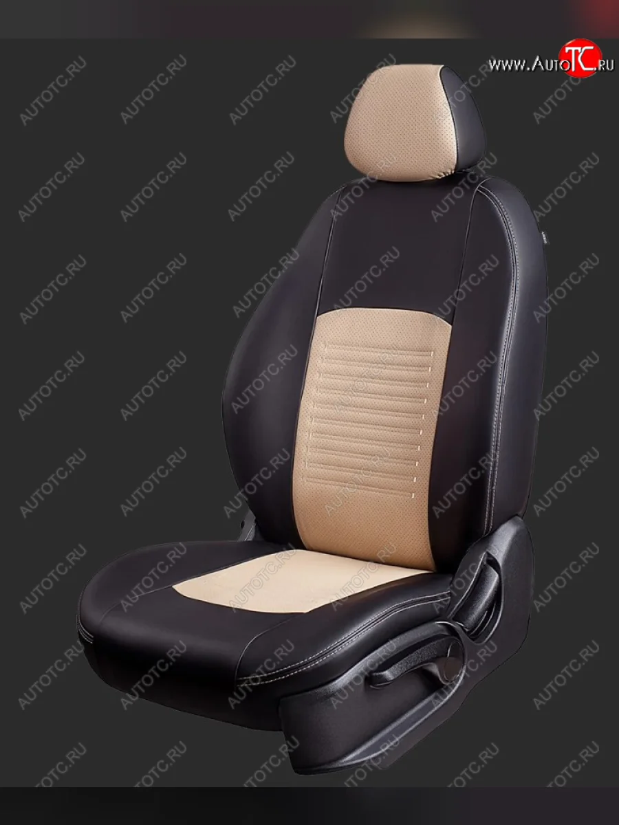 Чехлы для сидений Lord Autofashion Турин (экокожа, спинка 60/40, 3 Г-образных подголовника) Chery Tiggo 2 (2017-2025) (Черный, вставка бежевая)  в Перми Пермском крае