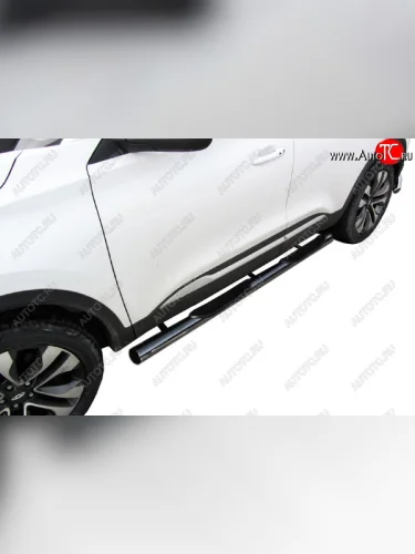 Защита порогов Slitkoff (Ø 76 мм, с проступями) (Полированная нержавейка) Chery Tiggo 4 1-ый рестайлинг (2018-2023)