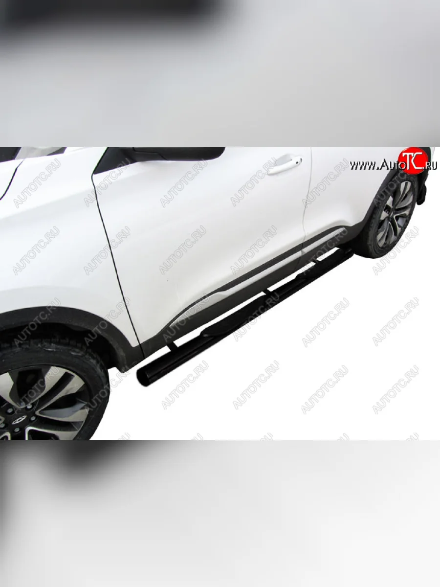 Защита порогов Slitkoff (Ø 76 мм, с проступями) Chery Tiggo 4 1-ый рестайлинг (2018-2023) (Цвет: черный)  с доставкой в г. Керчь